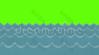 在绿色的屏幕背景下，充满诗意的风力纸板海浪